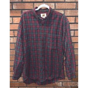 Field Gear Mens Tall Burgundy Green Plaid Flannel Button Down Shirt Cotton LT